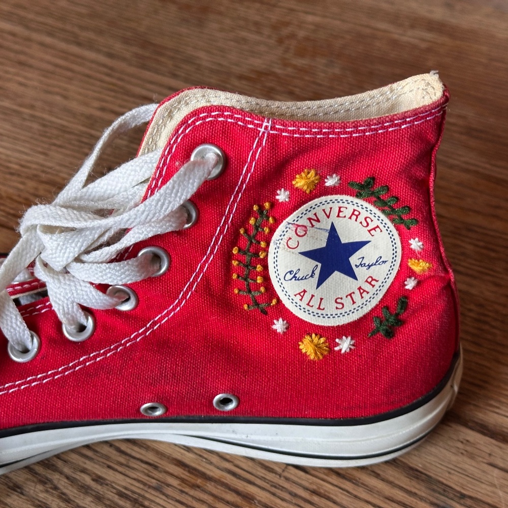 One-of-a-Kind Hand-Stitched Embroidered Converse Sneakers Women’s 10, Men’s 8 - Picture 14 of 15